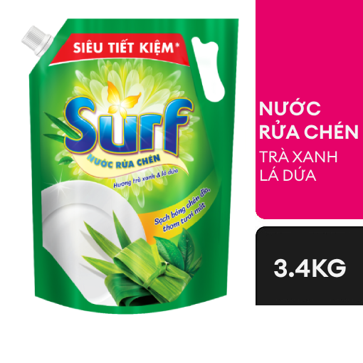 Ảnh của Nước rửa chén Surf hương Trà xanh & Lá dứa túi 3.4kg