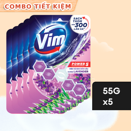 Ảnh của Combo 5 Vỉ Viên Tẩy Bồn Cầu Vim Power 5 Hương Oải Hương 55g