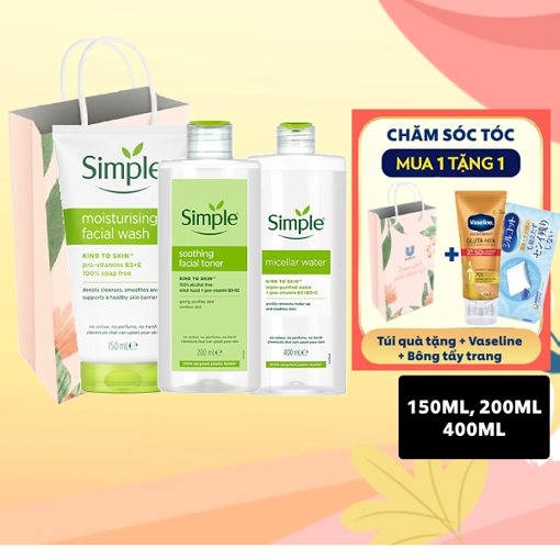 Ảnh của Combo Sữa rửa mặt + Nước hoa hồng + Nước tẩy trang Simple Dịu nhẹ và Cấp ẩm cho da