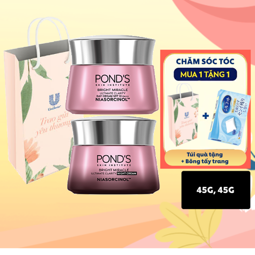 Ảnh của [SET QUÀ 20.10] Combo Kem dưỡng da ban ngày và ban đêm Pond's Bright Miracle mờ thâm sạm với 50X Niasorcinol 45g