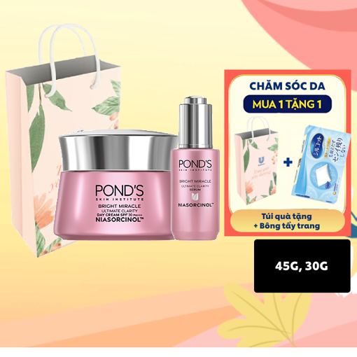 Ảnh của [SET QUÀ 20.10] Combo Kem sáng da + Tinh chất Serum Pond's Bright Miracle Mờ thâm sạm với 50X Niasorcinol Ban ngày