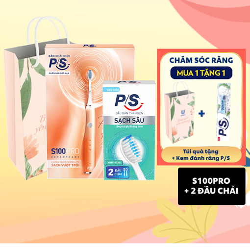 Ảnh của [SET QUÀ 20.10] Combo Bàn chải điện P/S S100 PRO màu Hồng Đào - Peach Fuzz và Bộ 2 đầu bàn chải điện