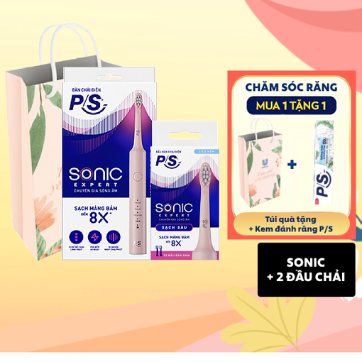 Ảnh của [SET QUÀ 20.10] Combo Bàn chải điện P/S Sonic Expert Chuyên Gia Sóng Âm màu Hồng + Đầu bàn chải điện