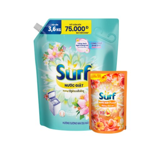 Ảnh của [Tặng Nước giặt Surf 350g] Nước giặt Surf hương Sương mai dịu mát 3.6kg