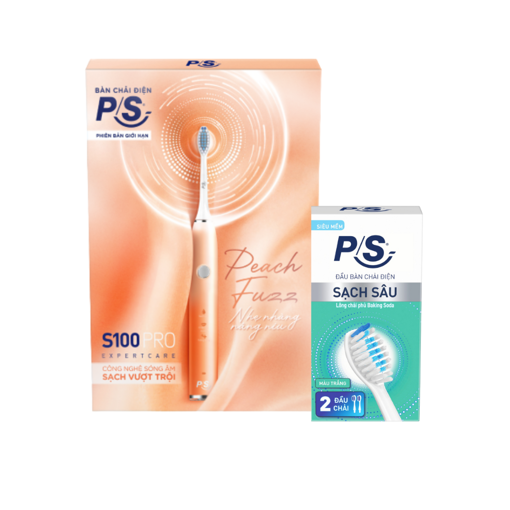 Ảnh của Combo Bàn chải điện P/S S100 PRO màu Hồng Đào - Peach Fuzz và Bộ 2 đầu bàn chải điện