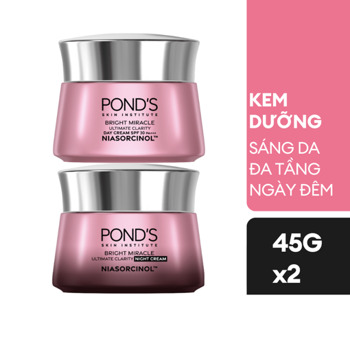 Ảnh của [SET QUÀ 20.10] Combo Kem dưỡng da ban ngày và ban đêm Pond's Bright Miracle mờ thâm sạm với 50X Niasorcinol 45g
