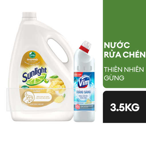 Ảnh của [Tặng Vim 400ml] Nước rửa chén Sunlight Thiên nhiên Gừng 3.5kg