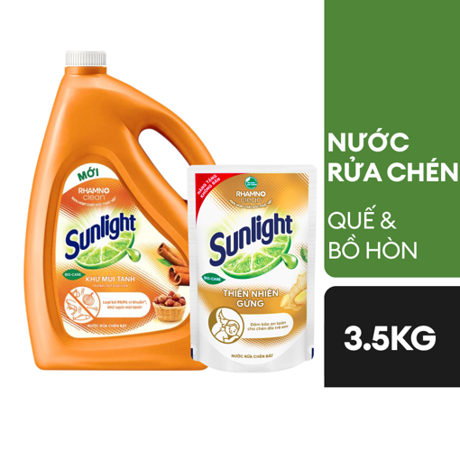 Ảnh của [Tặng NRC 500g] Nước rửa chén Sunlight Quế và Bồ hòn 3.5kg