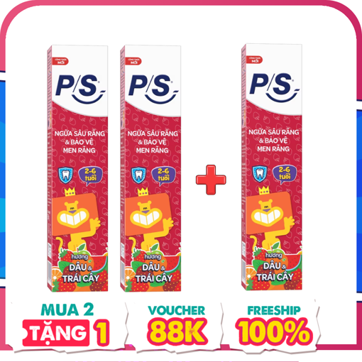Ảnh của [Mua 2 tặng 1] Combo 2 Kem đánh răng trẻ em P/S 2-6 tuổi hương Dâu 90g