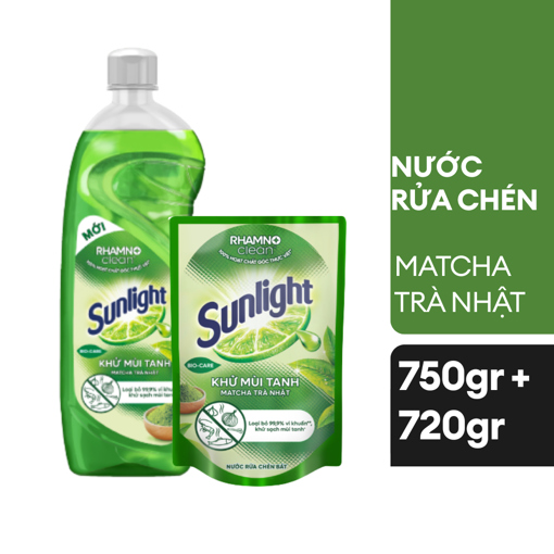 Ảnh của Combo Nước rửa chén Sunlight Khử mùi tanh Matcha Trà nhật 750g + Túi 720g