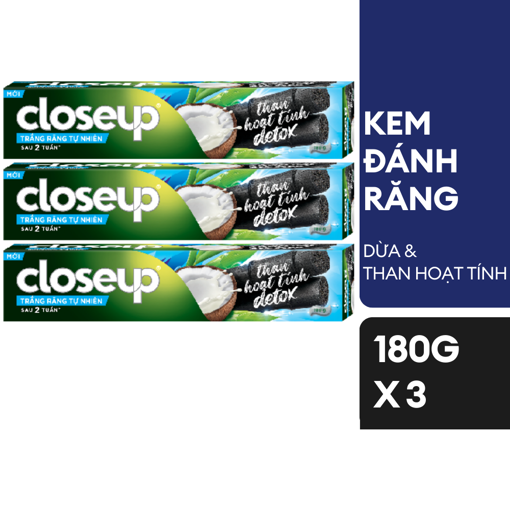Ảnh của Combo 3 Kem đánh răng Closeup Detox Trắng Răng Than Hoạt Tính 180g