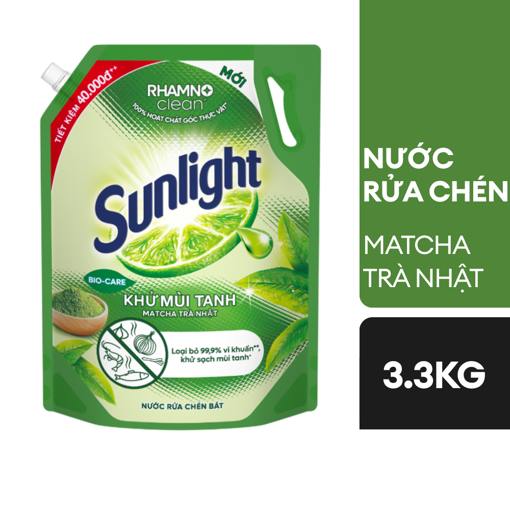 Ảnh của Nước rửa chén Sunlight Khử mùi tanh Matcha Trà nhật túi 3.3kg