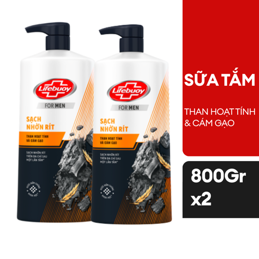 Ảnh của Combo 2 Sữa tắm Lifebuoy Than hoạt tính Cám gạo 800g