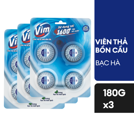 Ảnh của Combo 3 Vỉ viên thả vệ sinh bồn cầu Vim hương Bạc Hà 180g