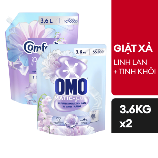 Ảnh của [Combo Giặt Xả] Nước giặt OMO Cửa trước hương Hoa Linh Lan & Vani Trắng 3.6kg + Nước xả vải Comfort Hoa Trắng Tinh Khôi 3.6l