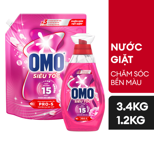 Ảnh của [Sản Phẩm Mới] Combo 2 Nước Giặt Siêu Tốc Chăm Sóc Bền Màu 3.4kg + 1.2kg