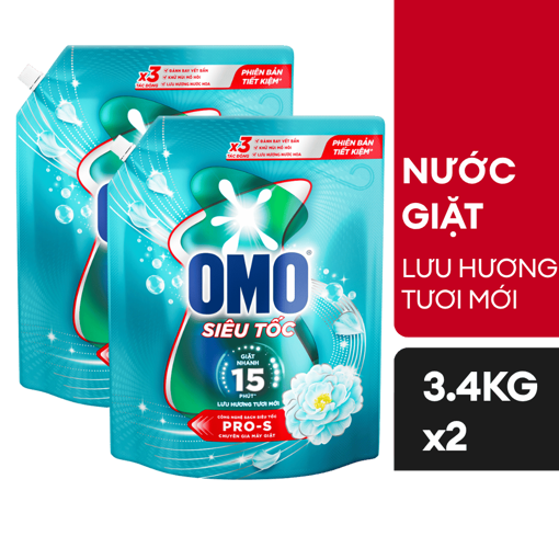 Ảnh của [Sản Phẩm Mới] Combo 2 Nước Giặt Siêu Tốc Lưu Hương Tươi Mới 3.4kg