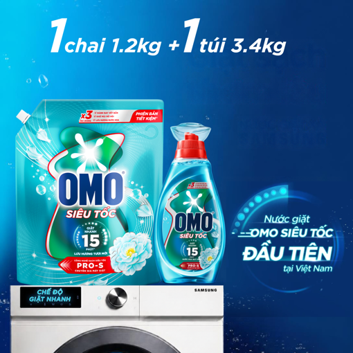 Ảnh của [Sản Phẩm Mới] Combo 2 Nước Giặt Siêu Tốc Lưu Hương Tươi Mới 3.4kg + 1.2kg