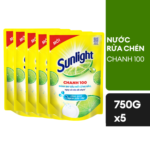 Ảnh của Combo 5 Túi Nước rửa chén Sunlight Chanh 100 túi 750g